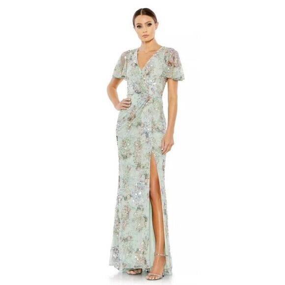 Mac Duggal Dresses & Skirts - Mac Duggal Green Embellished Butterfly Sleeve Faux Wrap Gown - Size 20 - NWT